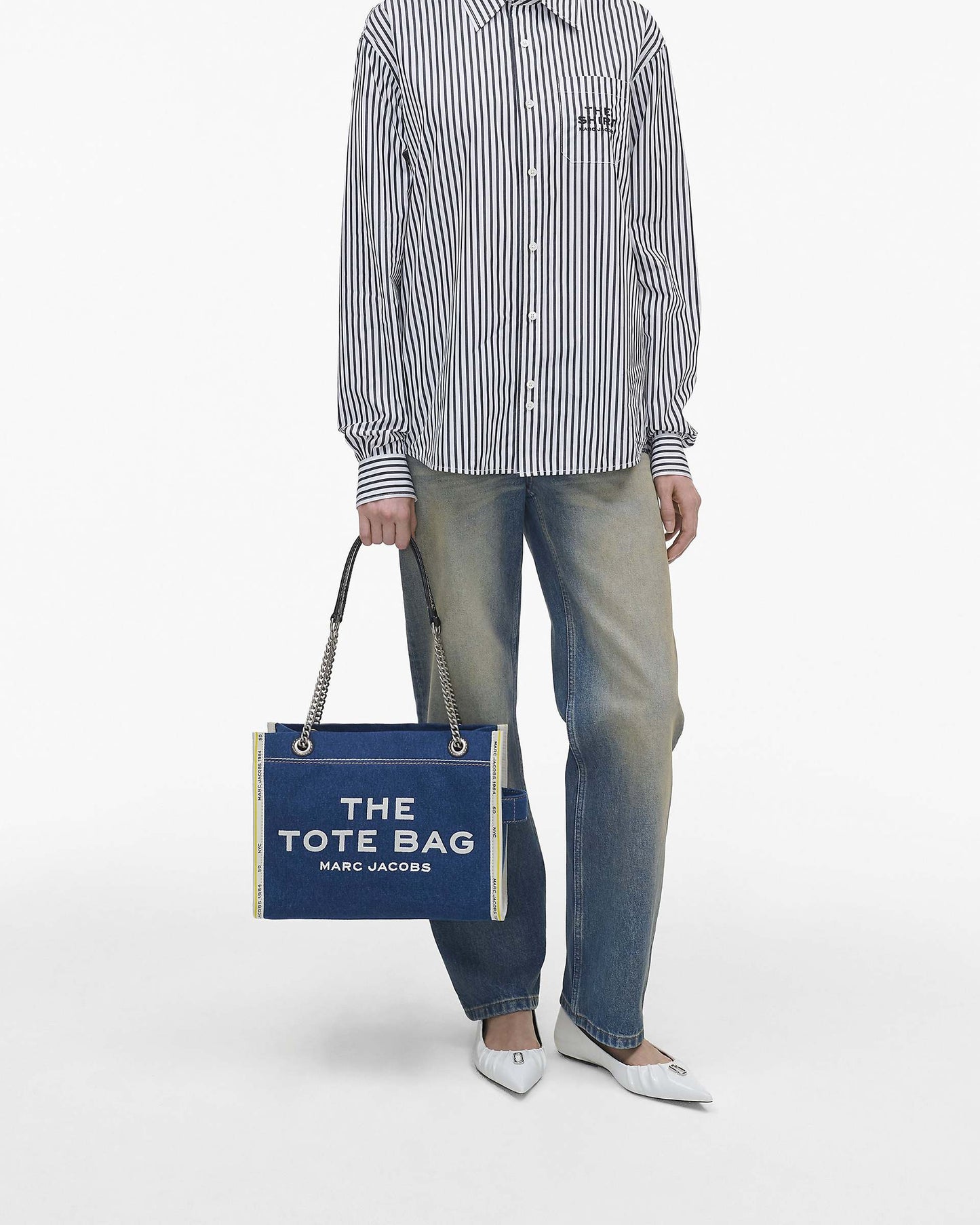 The Denim  Chain Medium Tote Bag
